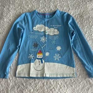 Mini Boden girls size 8-9 blue long sleeve shirt snowman science of snow design